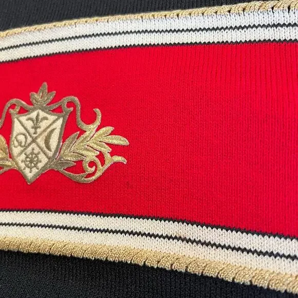 St. John Collection Collared Crest Pullover Sweater Black/Red Santana Knit M - Picture 14 of 14